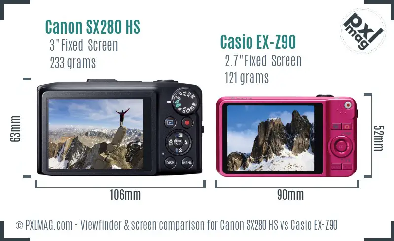 Canon SX280 HS vs Casio EX-Z90 Screen and Viewfinder comparison