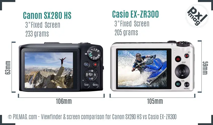 Canon SX280 HS vs Casio EX-ZR300 Screen and Viewfinder comparison