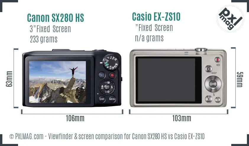 Canon SX280 HS vs Casio EX-ZS10 Screen and Viewfinder comparison