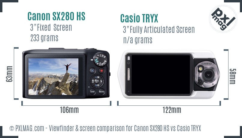 Canon SX280 HS vs Casio TRYX Screen and Viewfinder comparison