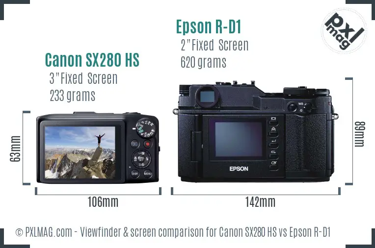 Canon SX280 HS vs Epson R-D1 Screen and Viewfinder comparison