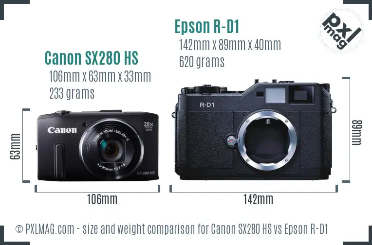 Canon SX280 HS vs Epson R-D1 size comparison