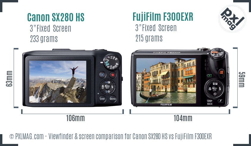 Canon SX280 HS vs FujiFilm F300EXR Screen and Viewfinder comparison