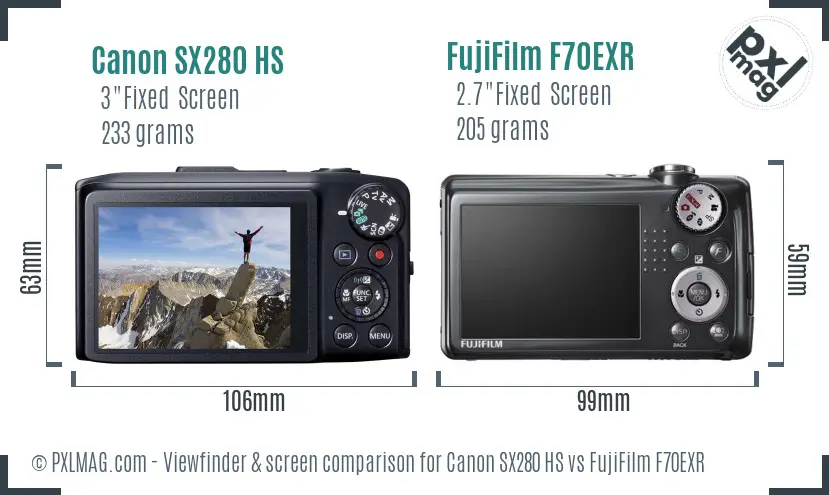 Canon SX280 HS vs FujiFilm F70EXR Screen and Viewfinder comparison