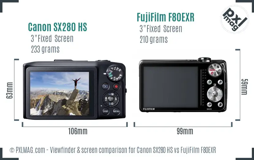 Canon SX280 HS vs FujiFilm F80EXR Screen and Viewfinder comparison