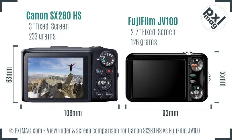 Canon SX280 HS vs FujiFilm JV100 Screen and Viewfinder comparison