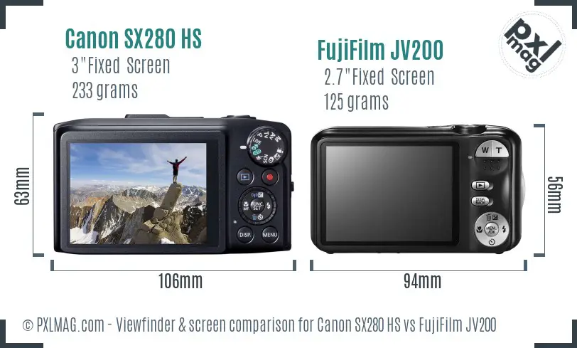 Canon SX280 HS vs FujiFilm JV200 Screen and Viewfinder comparison