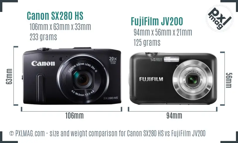 Canon SX280 HS vs FujiFilm JV200 size comparison