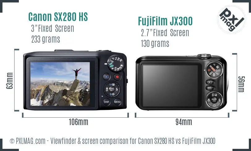Canon SX280 HS vs FujiFilm JX300 Screen and Viewfinder comparison