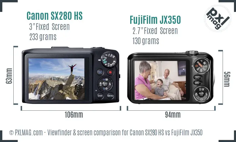 Canon SX280 HS vs FujiFilm JX350 Screen and Viewfinder comparison