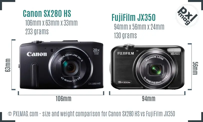 Canon SX280 HS vs FujiFilm JX350 size comparison
