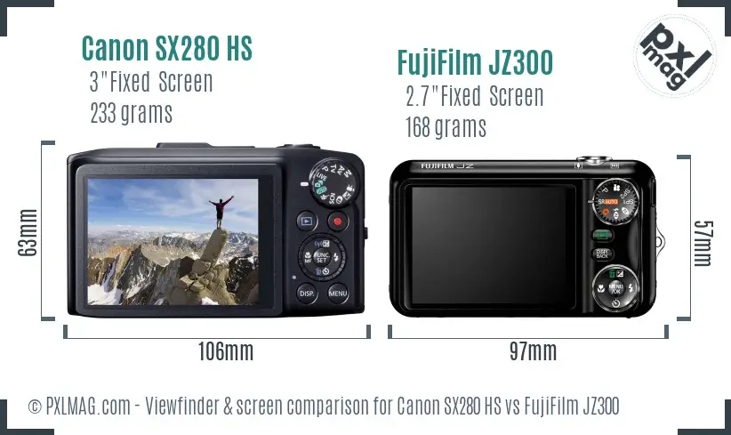 Canon SX280 HS vs FujiFilm JZ300 Screen and Viewfinder comparison