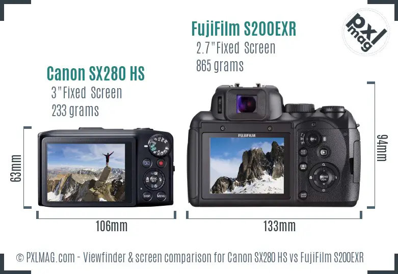 Canon SX280 HS vs FujiFilm S200EXR Screen and Viewfinder comparison