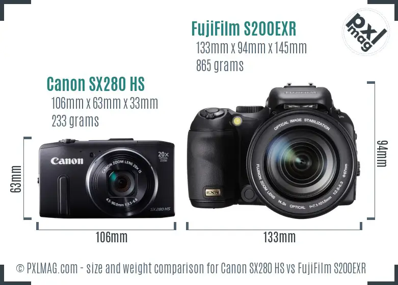 Canon SX280 HS vs FujiFilm S200EXR size comparison