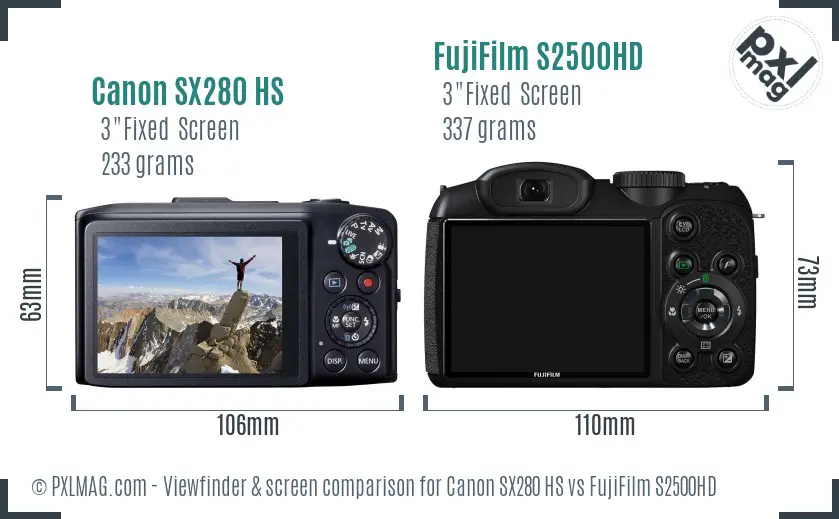 Canon SX280 HS vs FujiFilm S2500HD Screen and Viewfinder comparison