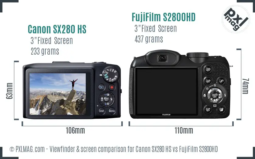 Canon SX280 HS vs FujiFilm S2800HD Screen and Viewfinder comparison