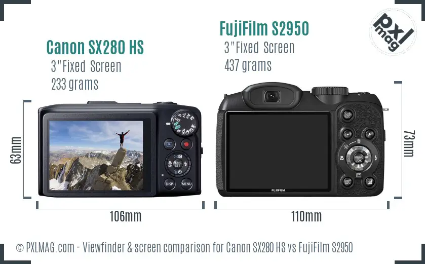Canon SX280 HS vs FujiFilm S2950 Screen and Viewfinder comparison