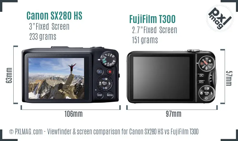 Canon SX280 HS vs FujiFilm T300 Screen and Viewfinder comparison Canon SX280 HS vs FujiFilm T300 Screen and Viewfinder comparison