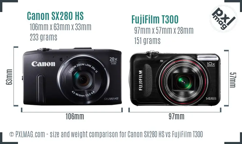 Canon SX280 HS vs FujiFilm T300 size comparison Canon SX280 HS vs FujiFilm T300 size comparison