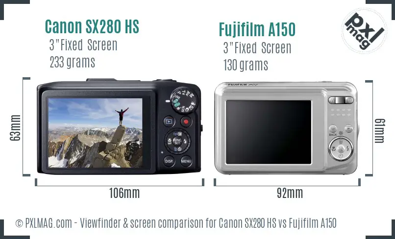 Canon SX280 HS vs Fujifilm A150 Screen and Viewfinder comparison Canon SX280 HS vs Fujifilm A150 Screen and Viewfinder comparison