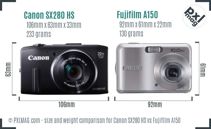Canon SX280 HS vs Fujifilm A150 size comparison Canon SX280 HS vs Fujifilm A150 size comparison