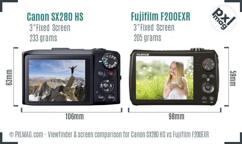 Canon SX280 HS vs Fujifilm F200EXR Screen and Viewfinder comparison Canon SX280 HS vs Fujifilm F200EXR Screen and Viewfinder comparison
