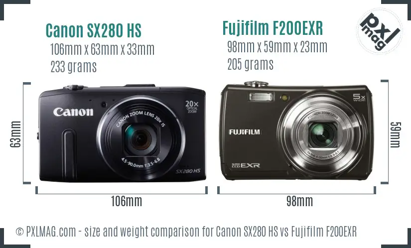 Canon SX280 HS vs Fujifilm F200EXR size comparison Canon SX280 HS vs Fujifilm F200EXR size comparison