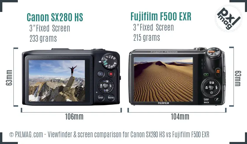 Canon SX280 HS vs Fujifilm F500 EXR Screen and Viewfinder comparison Canon SX280 HS vs Fujifilm F500 EXR Screen and Viewfinder comparison