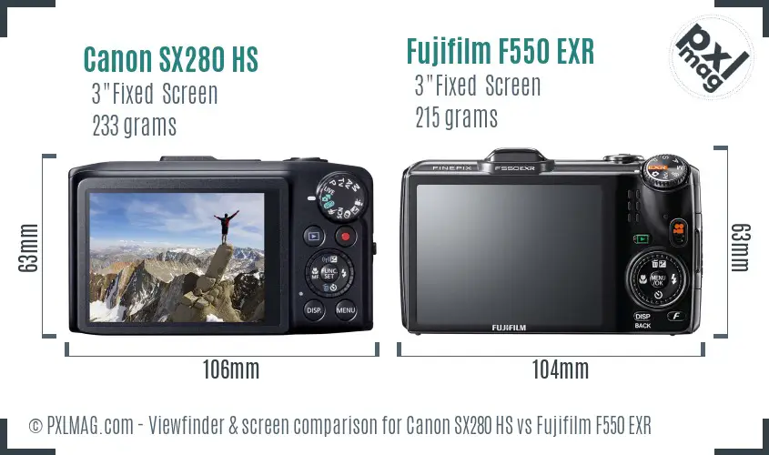 Canon SX280 HS vs Fujifilm F550 EXR Screen and Viewfinder comparison