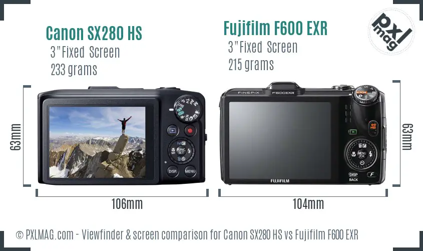 Canon SX280 HS vs Fujifilm F600 EXR Screen and Viewfinder comparison
