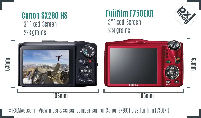 Canon SX280 HS vs Fujifilm F750EXR Screen and Viewfinder comparison