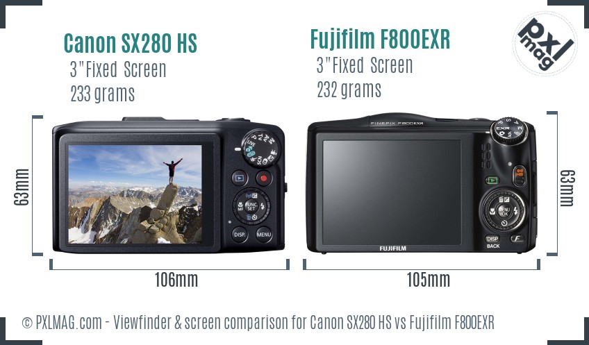 Canon SX280 HS vs Fujifilm F800EXR Screen and Viewfinder comparison