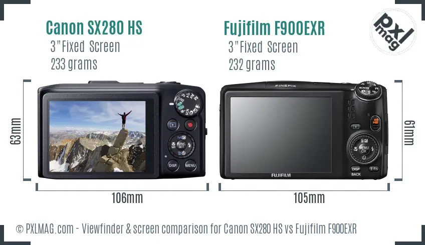 Canon SX280 HS vs Fujifilm F900EXR Screen and Viewfinder comparison