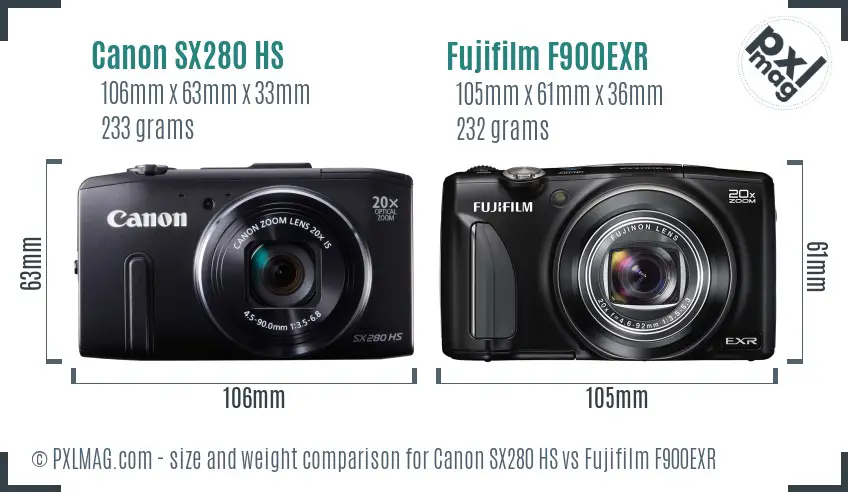 Canon SX280 HS vs Fujifilm F900EXR size comparison Canon SX280 HS vs Fujifilm F900EXR size comparison