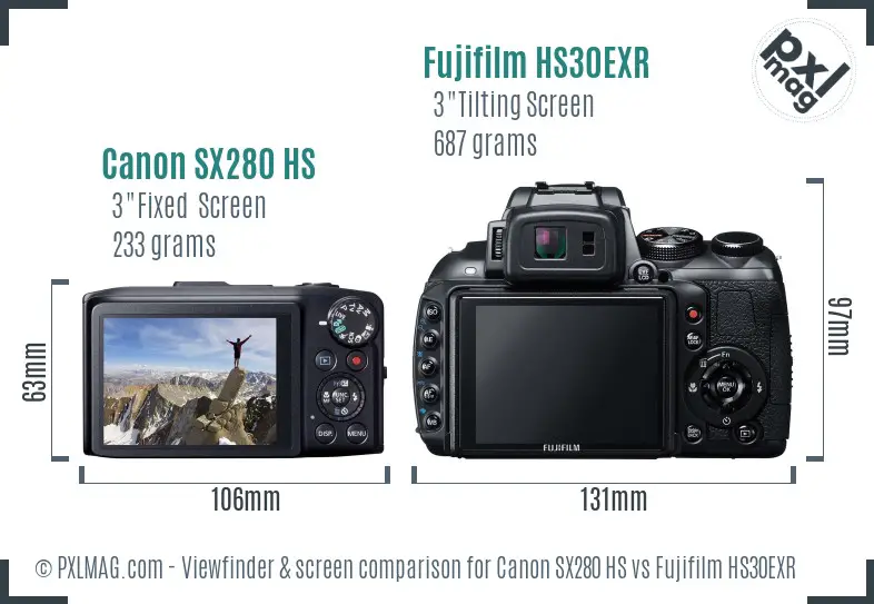 Canon SX280 HS vs Fujifilm HS30EXR Screen and Viewfinder comparison