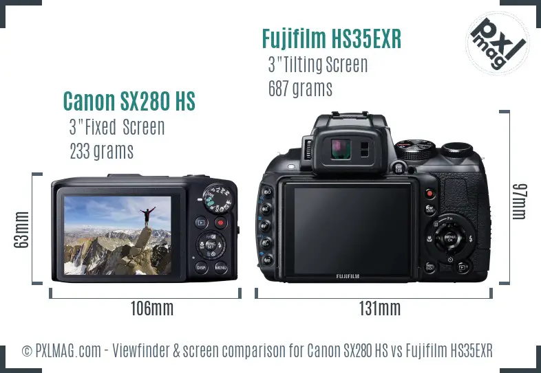Canon SX280 HS vs Fujifilm HS35EXR Screen and Viewfinder comparison