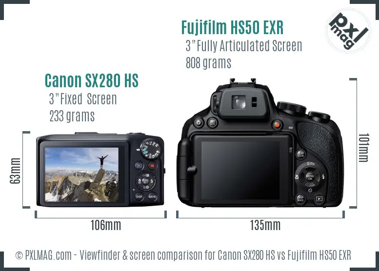 Canon SX280 HS vs Fujifilm HS50 EXR Screen and Viewfinder comparison Canon SX280 HS vs Fujifilm HS50 EXR Screen and Viewfinder comparison