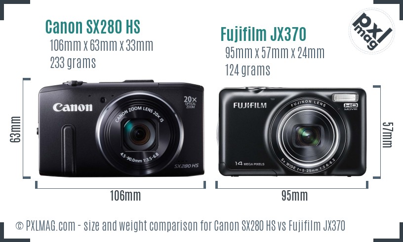Canon SX280 HS vs Fujifilm JX370 size comparison