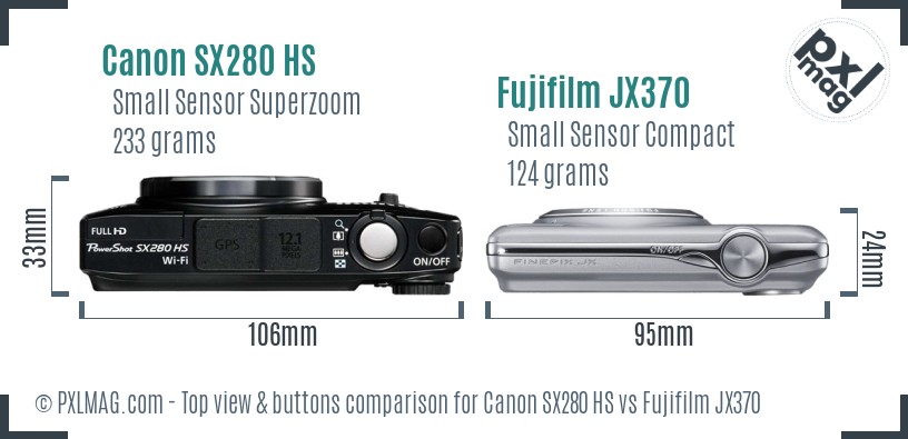 Canon SX280 HS vs Fujifilm JX370 top view buttons comparison