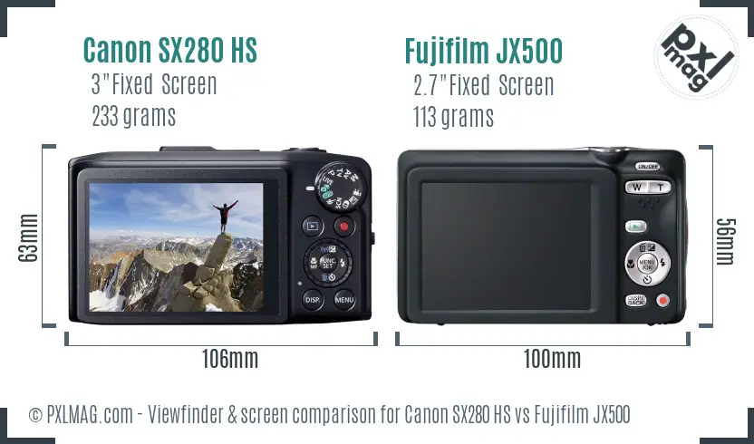 Canon SX280 HS vs Fujifilm JX500 Screen and Viewfinder comparison