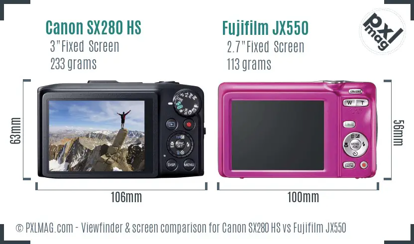 Canon SX280 HS vs Fujifilm JX550 Screen and Viewfinder comparison