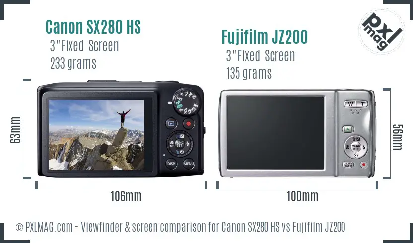 Canon SX280 HS vs Fujifilm JZ200 Screen and Viewfinder comparison