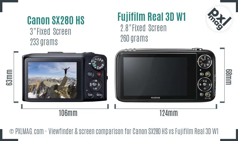 Canon SX280 HS vs Fujifilm Real 3D W1 Screen and Viewfinder comparison