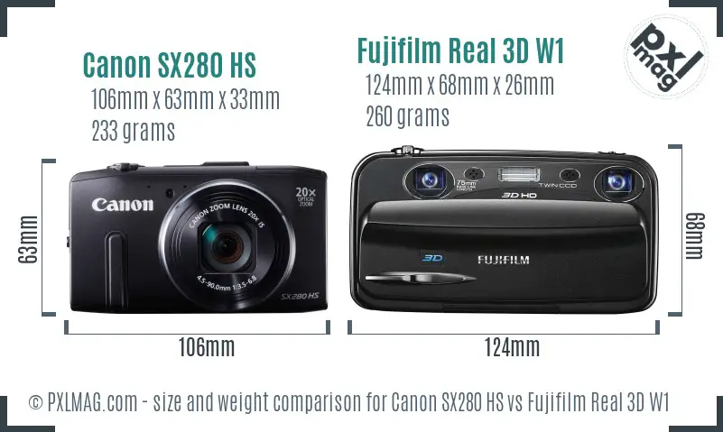 Canon SX280 HS vs Fujifilm Real 3D W1 size comparison