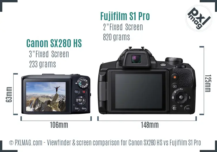 Canon SX280 HS vs Fujifilm S1 Pro Screen and Viewfinder comparison