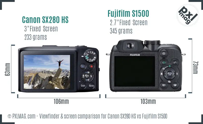 Canon SX280 HS vs Fujifilm S1500 Screen and Viewfinder comparison