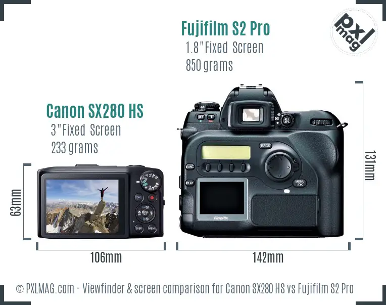 Canon SX280 HS vs Fujifilm S2 Pro Screen and Viewfinder comparison