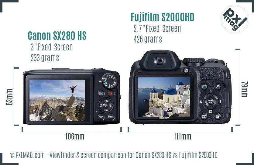 Canon SX280 HS vs Fujifilm S2000HD Screen and Viewfinder comparison