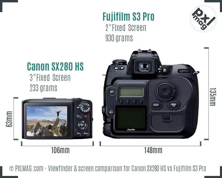 Canon SX280 HS vs Fujifilm S3 Pro Screen and Viewfinder comparison Canon SX280 HS vs Fujifilm S3 Pro Screen and Viewfinder comparison