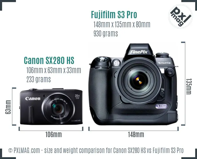 Canon SX280 HS vs Fujifilm S3 Pro size comparison Canon SX280 HS vs Fujifilm S3 Pro size comparison
